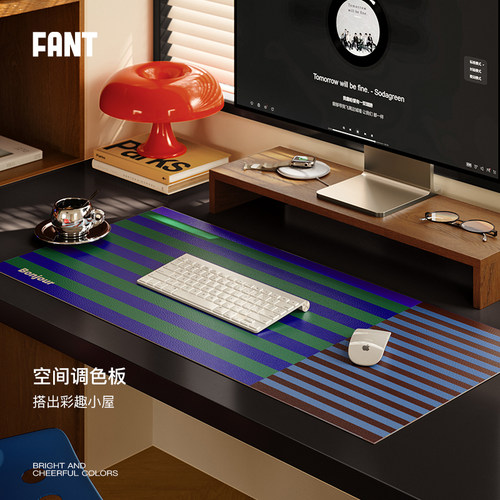 柯布印象中古条纹超大号鼠标垫女生高颜值轻奢高级感键盘垫桌面垫 - 图2