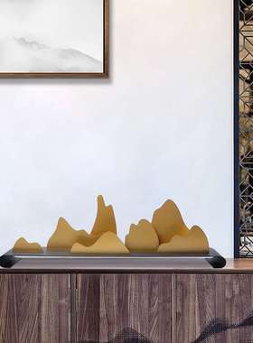 新中式创意玄关摆件铁艺假山酒店大堂售楼处样板房间软装饰品摆设