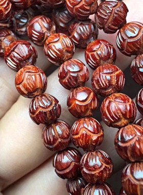 非洲小叶紫檀手串108颗莲花雕刻佛珠手链血檀1.2/1.0/0.8/0.6项链