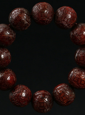 新款印度小叶紫檀手串招财进宝高密老料雕刻檀香木佛珠手链男女士