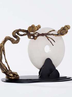 新中式金属迎客松摆件酒店别墅前台样板间客厅玄关软装饰家居摆设