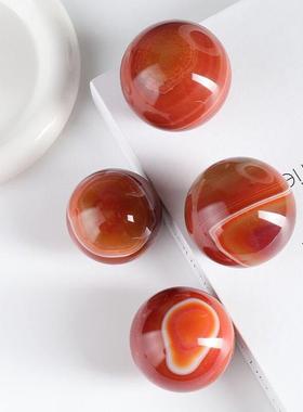 天然红玛瑙球摆件家居客厅装饰品办公室桌面摆件原石打磨乔迁礼品