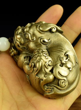 黄铜紫铜母子财富貔貅文s玩手把件把玩挂件工艺品镇纸摆件收藏礼