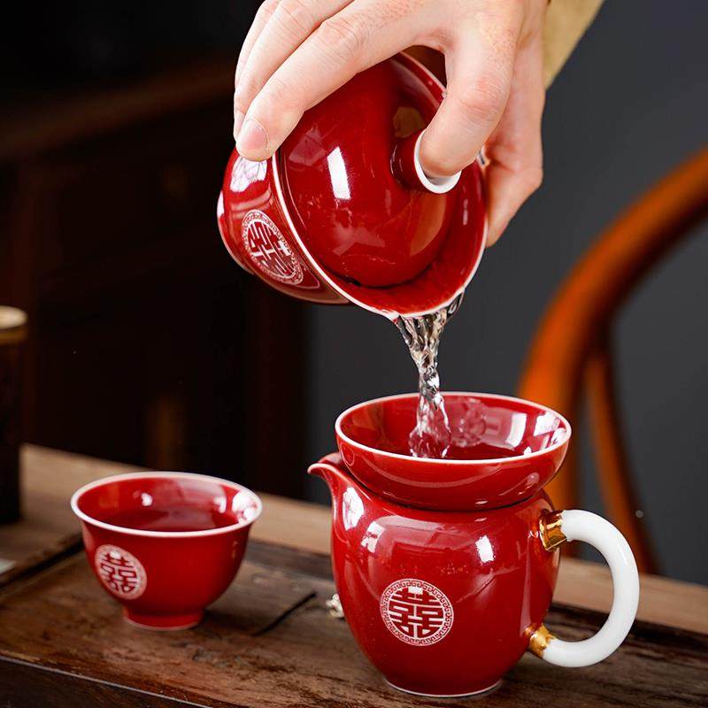 结婚敬茶杯套装喜碗敬酒改口喜杯婚庆红碗筷婚礼陪嫁茶具用品大全,淘宝优惠券,粉丝福利购,淘宝优惠卷