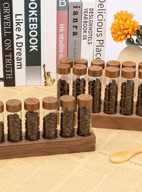 胡桃木底座咖啡豆展示架玻璃试管展示瓶咖啡店大厅吧台装饰品