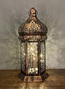 摩洛哥落地烛台铁艺摩洛哥风灯马灯镂空玻璃灯笼复古摆件道具