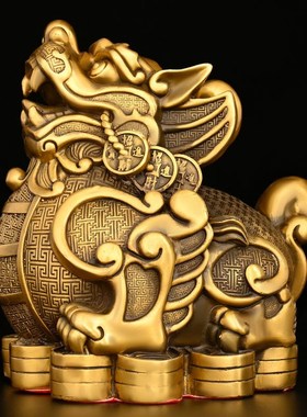 铜貔貅摆件纯铜飞天貔貅金钱貔貅客厅办公室桌面装饰大号独角貔貅