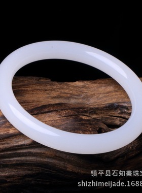 天然阿富汗玉白玉圆条手镯 女款青白玉玉石玉镯直播热销货源