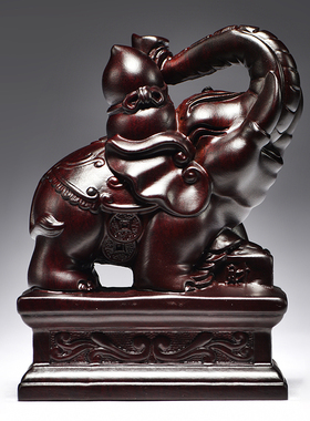 黑檀木雕大象g摆件一对葫芦如意实木象家居客厅装饰工艺品乔迁送