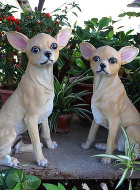 仿真吉娃娃摆件别墅花园装饰树脂狗狗模型动物工艺品摆件