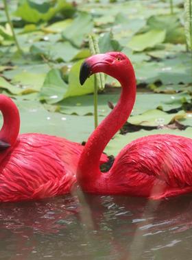 花园庭院别墅水面池塘水鸟树脂雕塑模型工艺品仿真浮水火烈鸟摆件