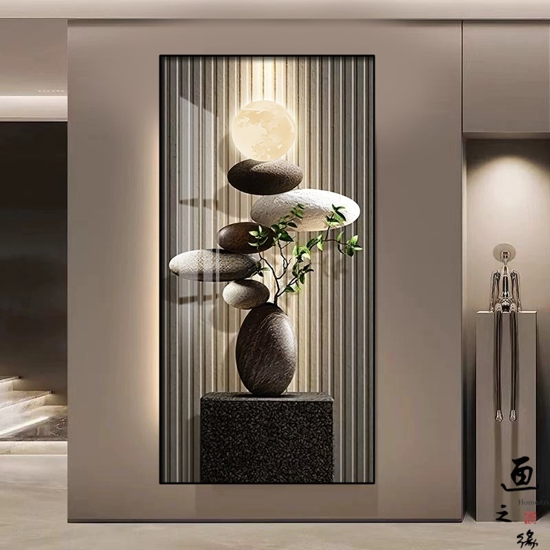 石来运转玄关装饰画高级感lexd灯入户正对门墙壁画轻奢寓意好挂画 - 图1