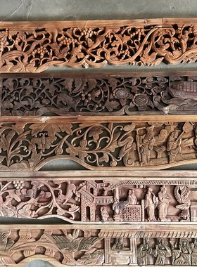 民俗老物件怀旧收藏深雕人物鎏金雕花板手M工雕刻装饰农家乐摆件