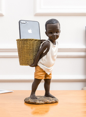 创意个性非洲人物男孩笔筒收纳摆件工艺品办公室装饰实用生日礼物