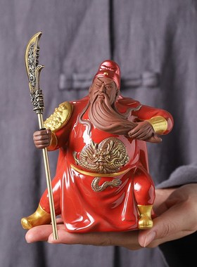 紫砂茶宠关羽摆件武财神关二爷招财关公客厅茶桌面装饰工艺品摆设