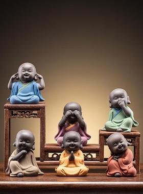 新中式小沙弥摆件禅意小和尚创意办公室客厅酒柜工艺礼品摆饰家居