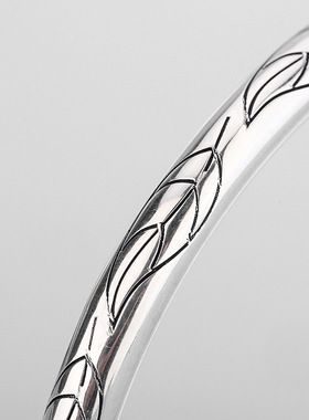 999足银树叶花纹文艺光面手镯高级轻奢气质款ins时尚手饰