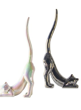 现代简约电镀七彩银色陶瓷猫动物摆件样板房间售楼处客厅玄关装饰