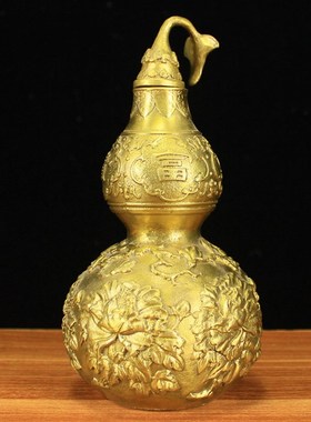 纯铜葫芦摆件铜铜花开富贵葫芦客厅卧室纯铜家居饰品桌面摆设