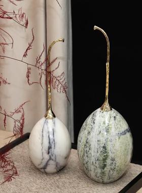 现代极简样板间大理石头果金属蛋形家居装饰餐桌蜡烛酒杯组合摆件