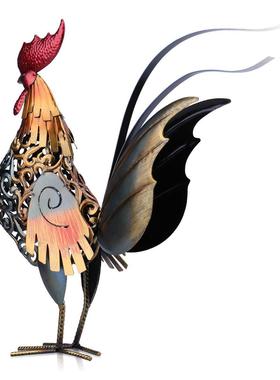 工艺品创意公鸡家居摆件现代金属装饰剔花铁皮公鸡客厅摆件