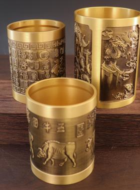 黄铜五牛款笔筒笔筒中式笔筒百福款笔筒商务礼品铜工艺品创意摆件