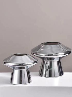 简约现代个性蘑菇造型金属色轻奢欧式插干花客厅餐桌玻璃花瓶摆件