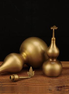 带叶开盖铜葫芦做旧八卦葫芦家居工艺品摆件