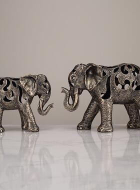 欧式复古树脂工艺镂空大象动物摆件家居客厅玄关办公室乔迁礼品