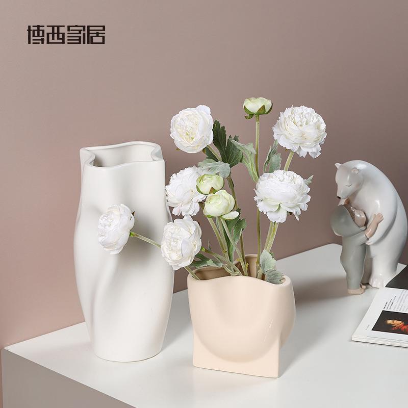 X2022-DK异软形瓶ins风不规陶则瓷花摆件客厅花器花盆装饰品 - 图0