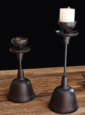 美式手工复古铸铁老烛台油灯铁灯旧物中式茶道铁艺家居装饰摆件