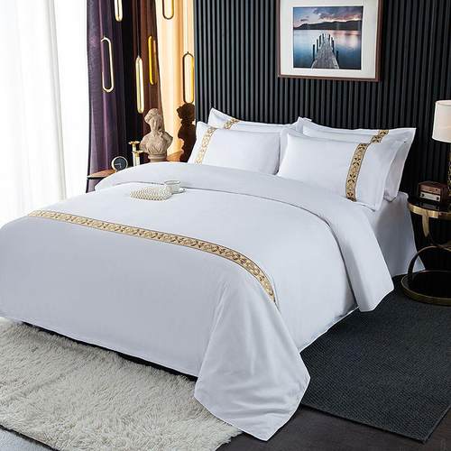 加厚纯白中式酒店床上用品宾馆四件套民宿美容三件套 - 图0