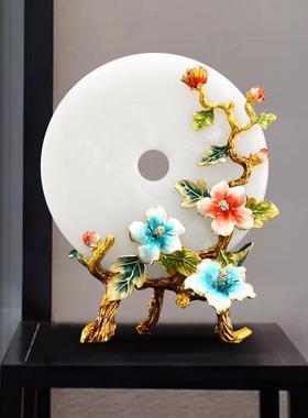 新中式珐琅彩高端摆件客厅玄关电视柜饰品高档平安扣玉石家居装饰