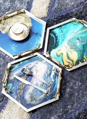 北欧轻奢风创意玻璃果盘家用茶盘收纳托盘客厅装饰盘展示盘摆件