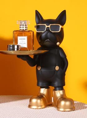创意斗牛犬狗摆件钥匙收纳托盘客厅玄关家居装饰品树脂工艺品