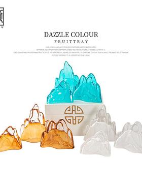 轻奢新中式玻璃假山摆件禅意石头样板间茶室书柜书房玄关软装饰品