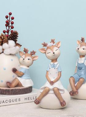 家居桌面装饰彩蛋俏皮小鹿卧室儿童房摆件创意花盆干花花瓶