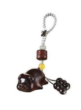 檀木小猪手机链吊坠DIY女生可爱趴趴猪男汽车钥匙扣挂件饰品