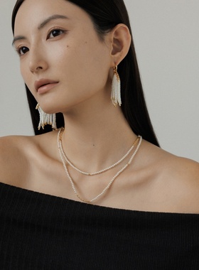 流苏小米珠复古夸张耳环