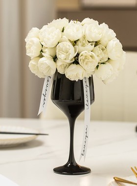 ins风酒杯玻璃花瓶摆件客厅家居饰品餐桌电视柜假花插花轻奢摆设