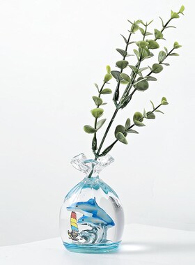 个性海豚流沙计时器减压水滴油滴网红水晶沙漏液U体海洋摆件笔筒