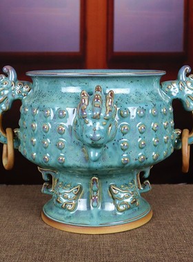 神垕镇钧瓷花瓶炉钧釉炉鼎陶家居办公室装饰工艺品海晏鼎