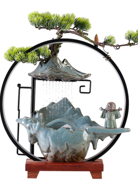 中式招财流水办公室装饰创意家居玄关客厅雾化加湿器业礼品