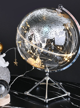 创意透明地球仪摆件轻o奢高档客厅办公室桌面装饰大摆件透明初中