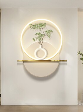 现代入户玄关装饰画带led灯画氛围画高级感走廊过道绿植挂画
