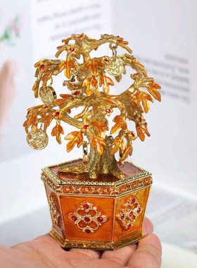 合金珐琅彩手工摇钱树摆件纯手工树风生水起如意装饰商务礼品