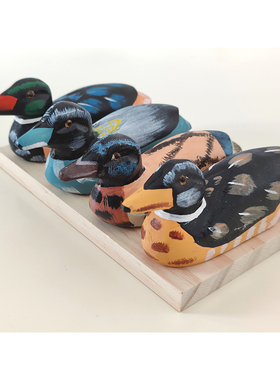 实木手工木雕鸭子卧室床头装饰桌面创意鸳鸯桃花阵拍照道具