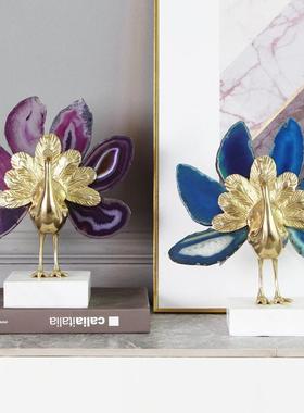 铜孔雀天然玛入瑙户KF-M344-玄关财摆件现代轻奢客厅电视柜招酒柜