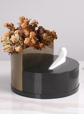 轻奢ins花器二合一纸巾盒摆件创意客厅桌面别墅样板间花瓶装饰品