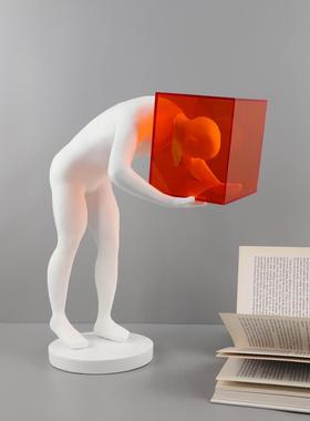 现1429代简克约亚力橙色囚笼人物脂雕塑树件客厅玄关酒店家摆居装